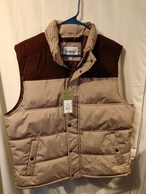 Goodfellow & Co Brown Houndstooth Puffer Vest with Dark Brown Yoke